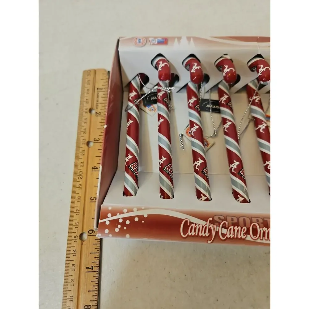 University Of Alabama Set Of 6 Candy Cane Christmas Ornaments NEW Boxed Set